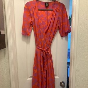 Pink and purple wrap dress